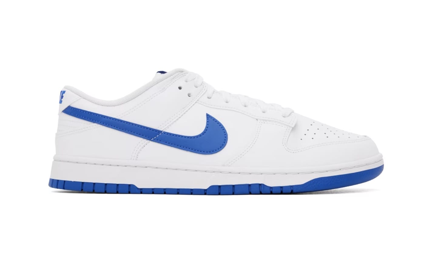 Nike White & Blue Dunk Low Retro Sneakers