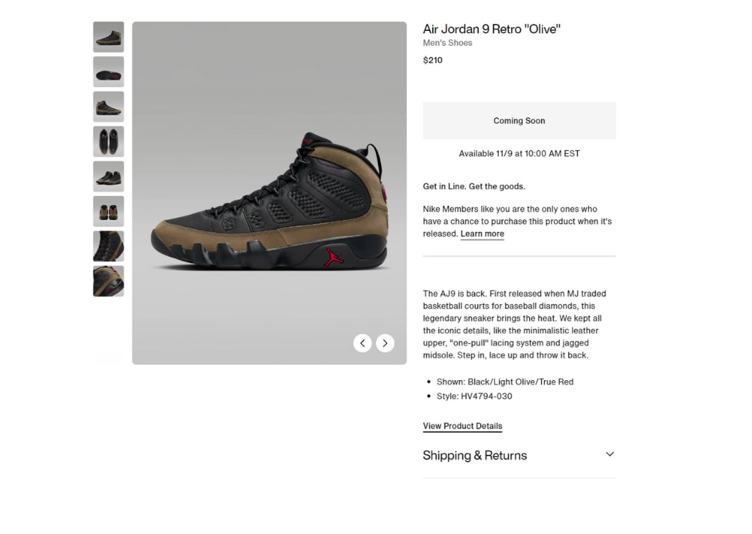 Air Jordan 9 Retro Olive Nike Page