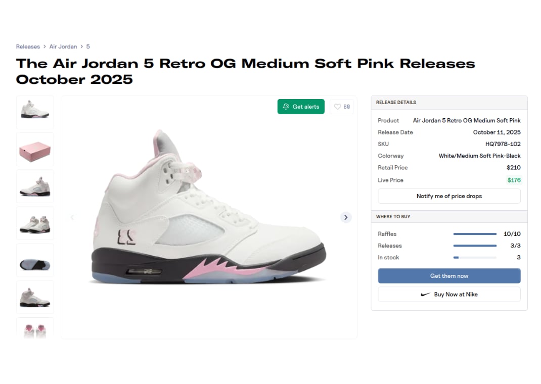 Where to Buy the Air Jordan 5 Retro Medium Soft Pink