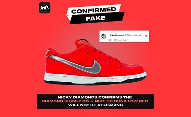 Nicky Diamonds Takes To IG To Shoot Down Rumors Of a Diamond Supply Co. x Nike SB Dunk Low Red
