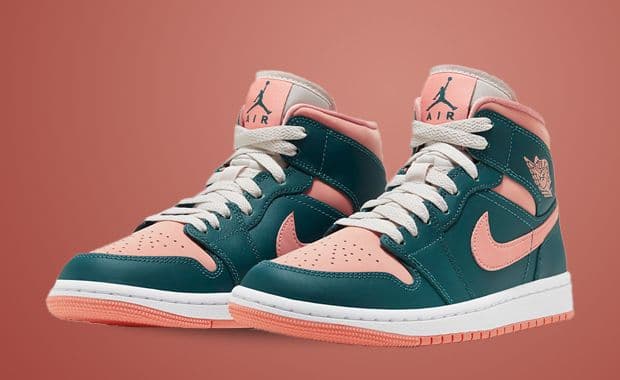 Women's Exclusive Teal And Salmon Jordan 1 Mid