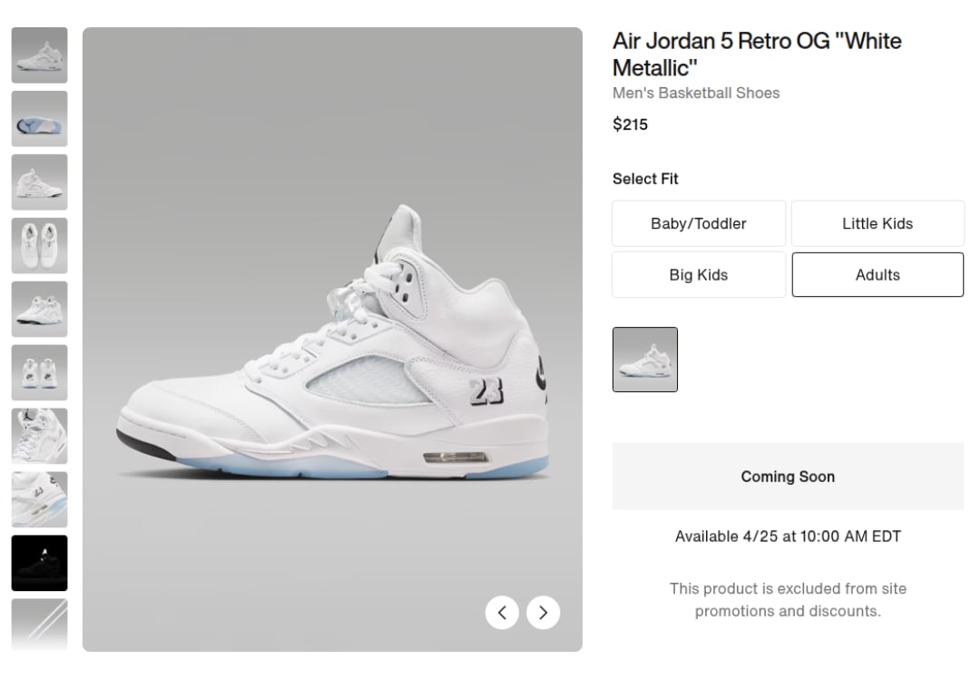 Air Jordan 5 Retro White Metallic