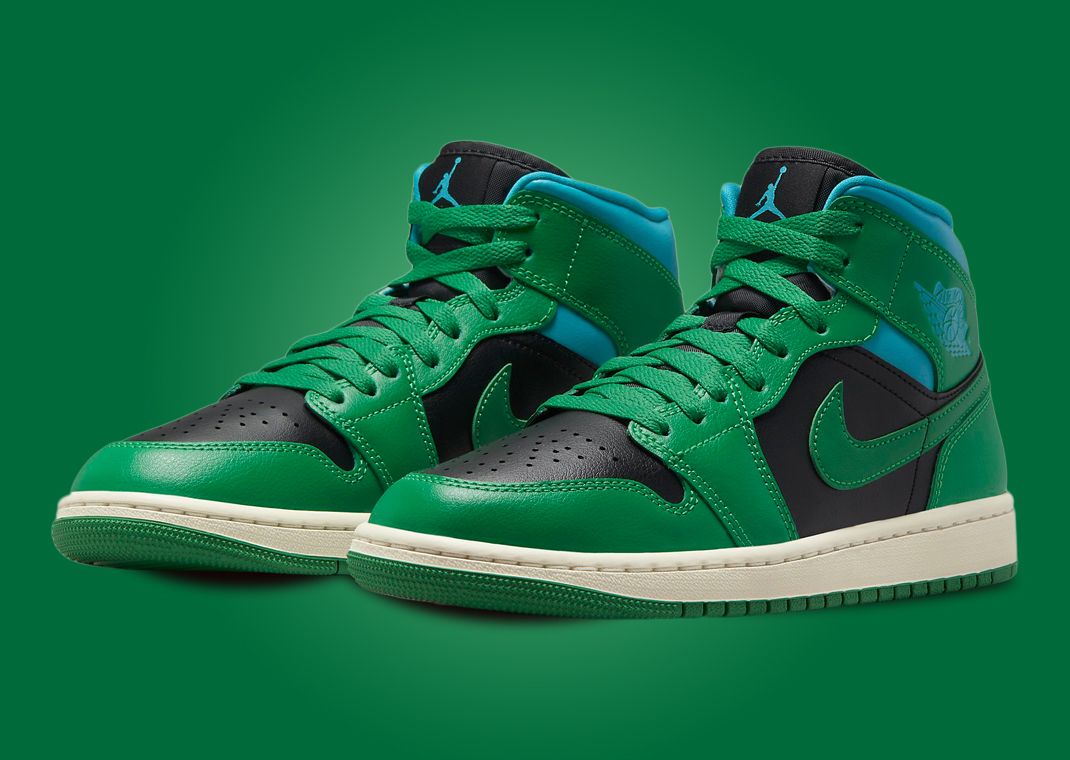 Air Jordan 1 Mid Black Lucky Green Aquatone (W)