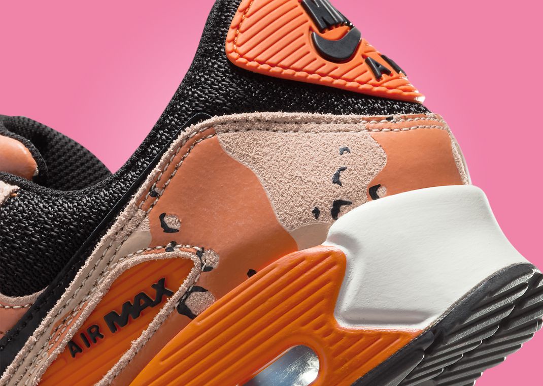 Nike Air Max 90 Camo Bio Beige Safety Orange Heel Detail