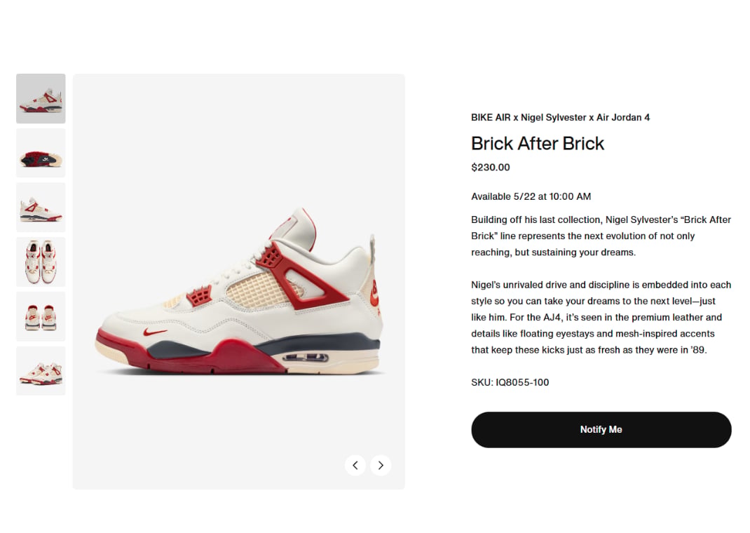 Nigel Sylvester x Air Jordan 4 Retro Brick After Brick Nike Release