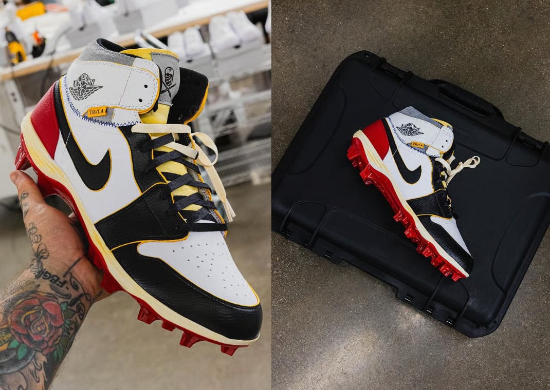 Custom Union LA x Air Jordan 1 Cleat for George Kittle by The Shoe Surgeon (2024)
