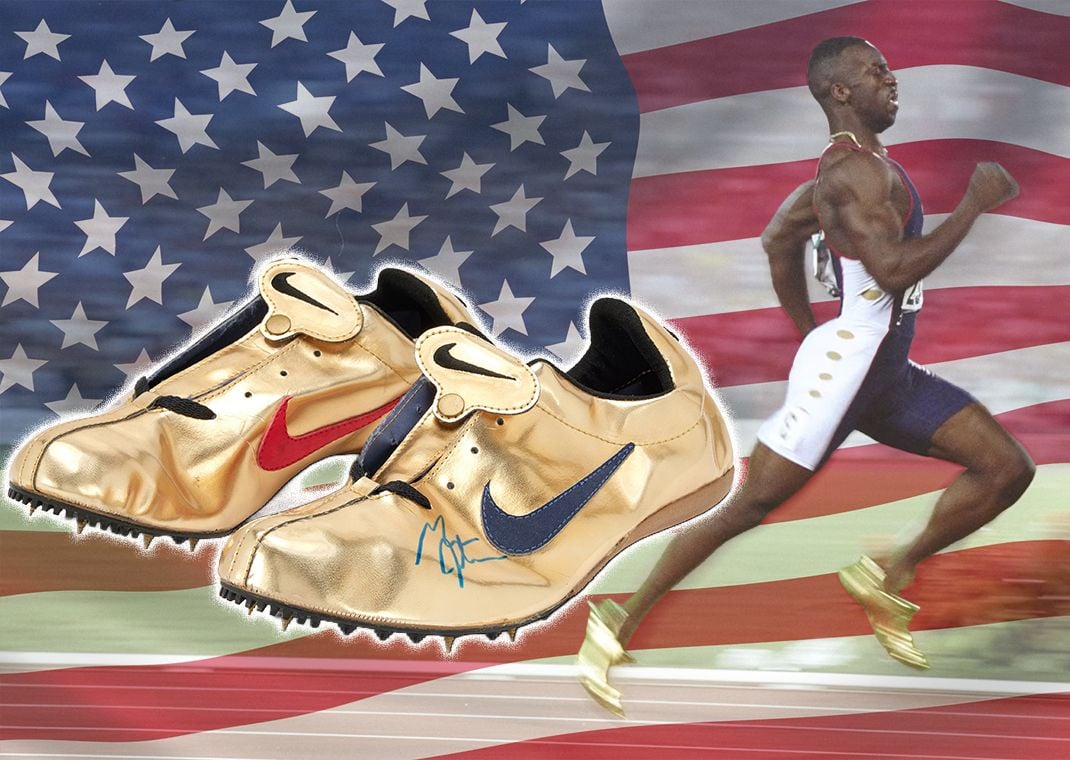 Michael Johnson in gold Nike track spikes