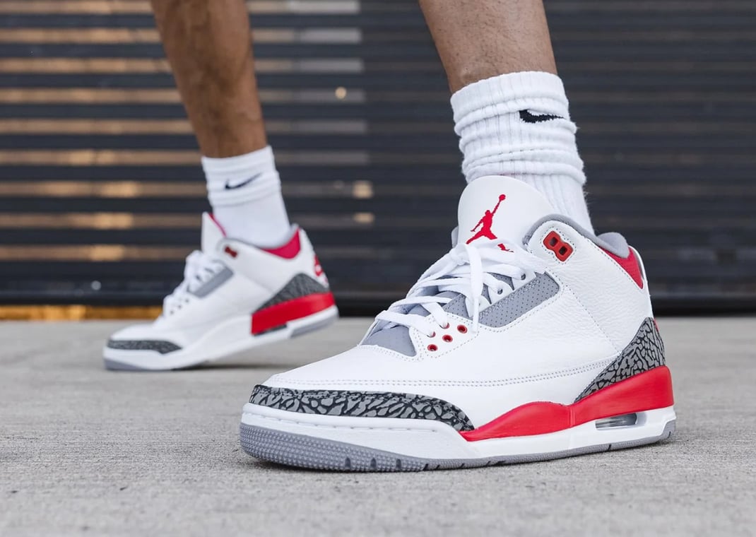 Air Jordan 3 Retro Fire Red on feet