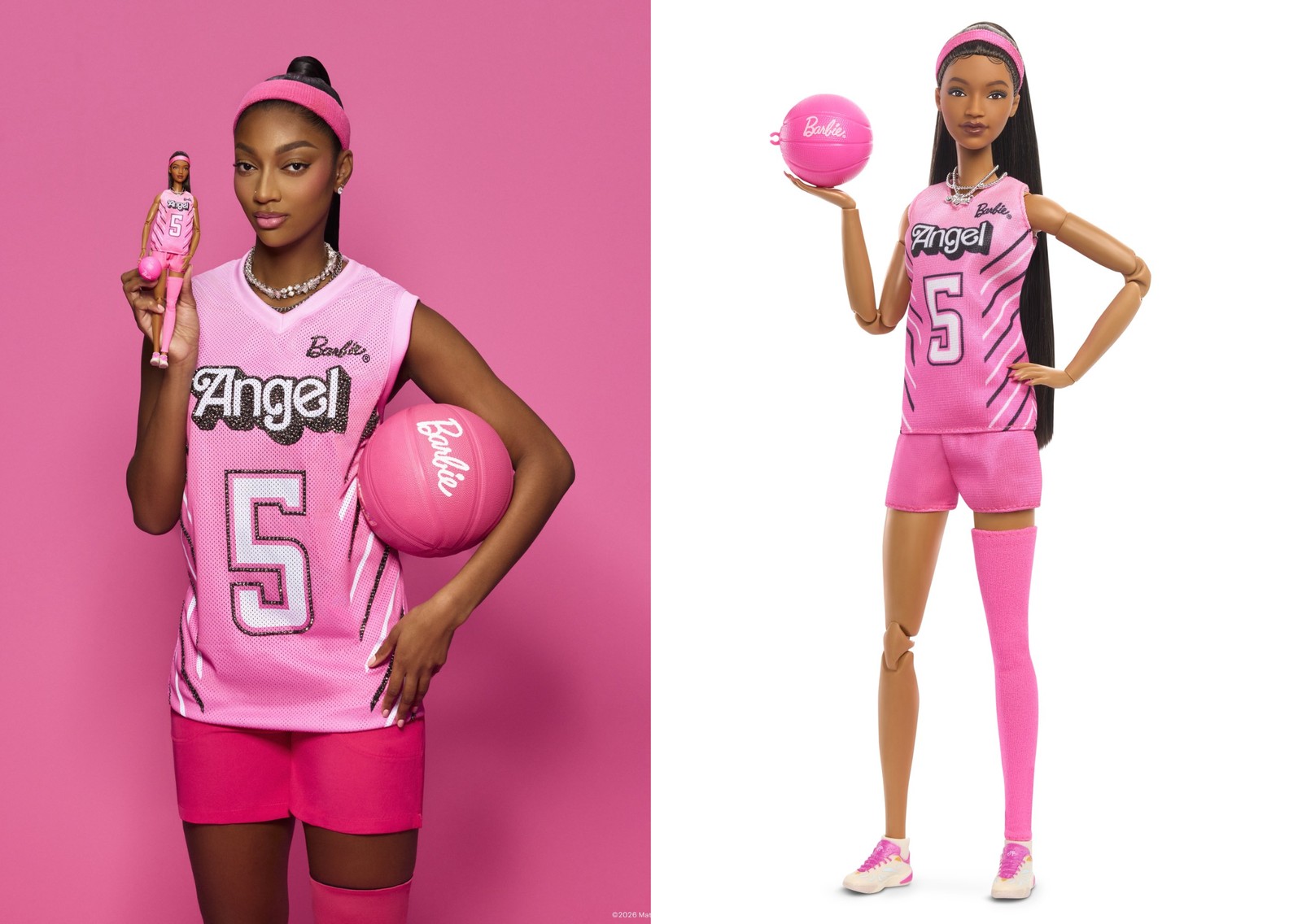 Angel Reese with her Barbie doll