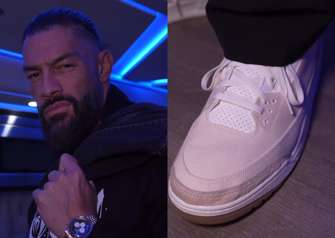 Roman Reigns wearing the Levi's x Air Jordan 3 Retro Year of the Horse