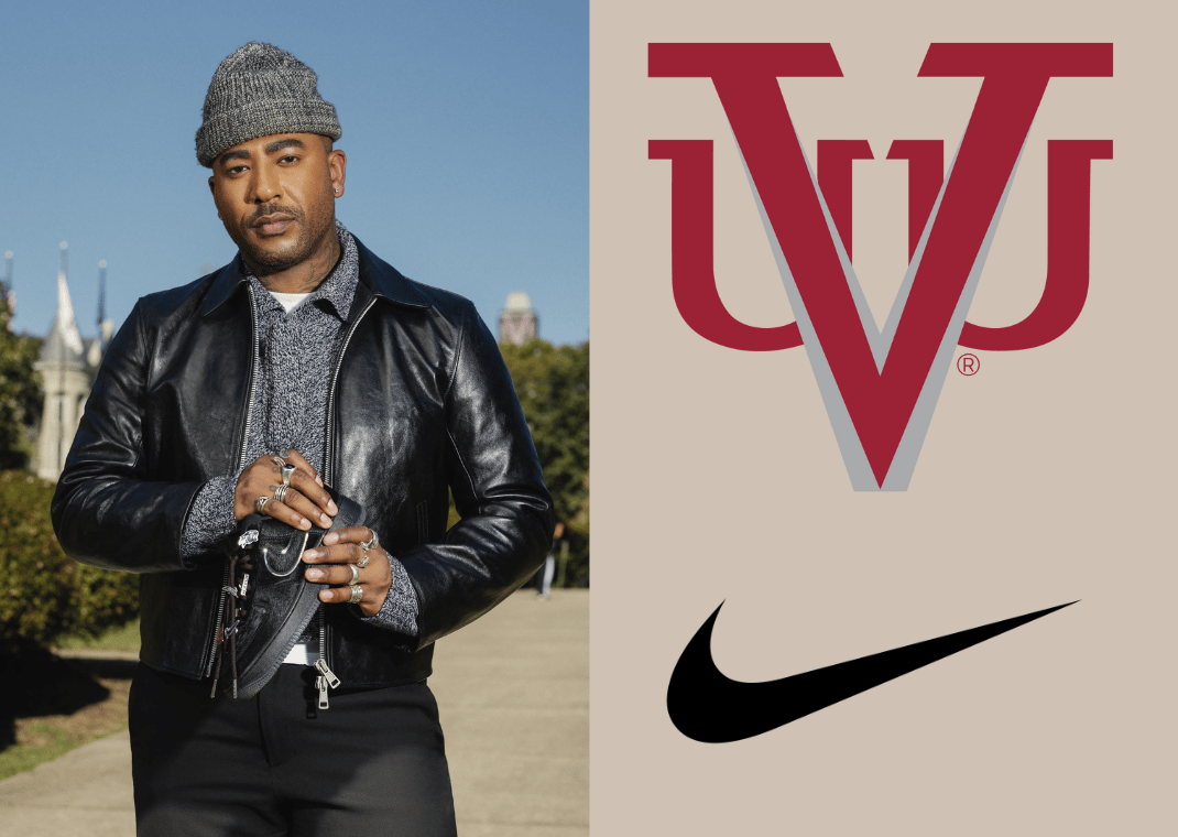 Dex Robinson holding the Nike Air Force 1 Low Yardrunner VUU Panthers