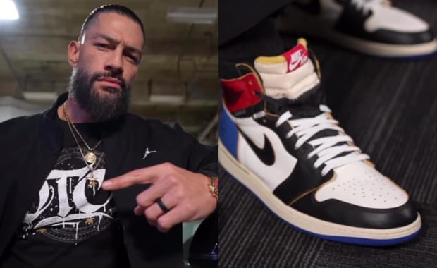 Roman Reigns Wears the fragment design x Union LA x Air Jordan 1 High Chicago Royal