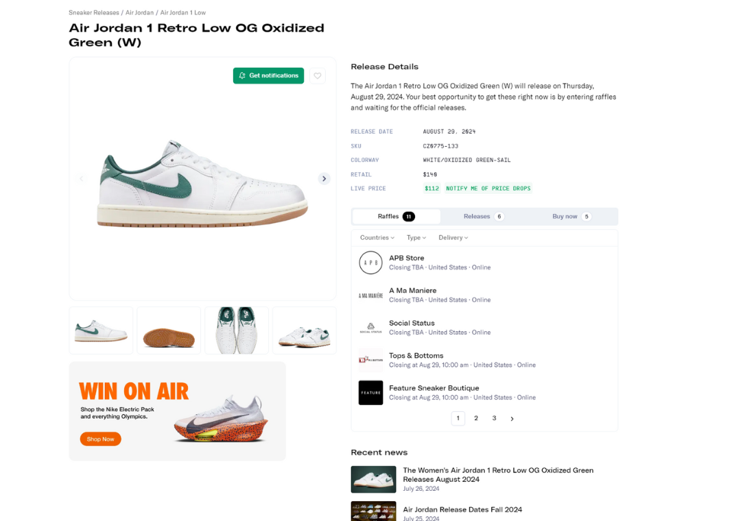 Air Jordan 1 Retro Low OG Oxidized Green Raffle Page