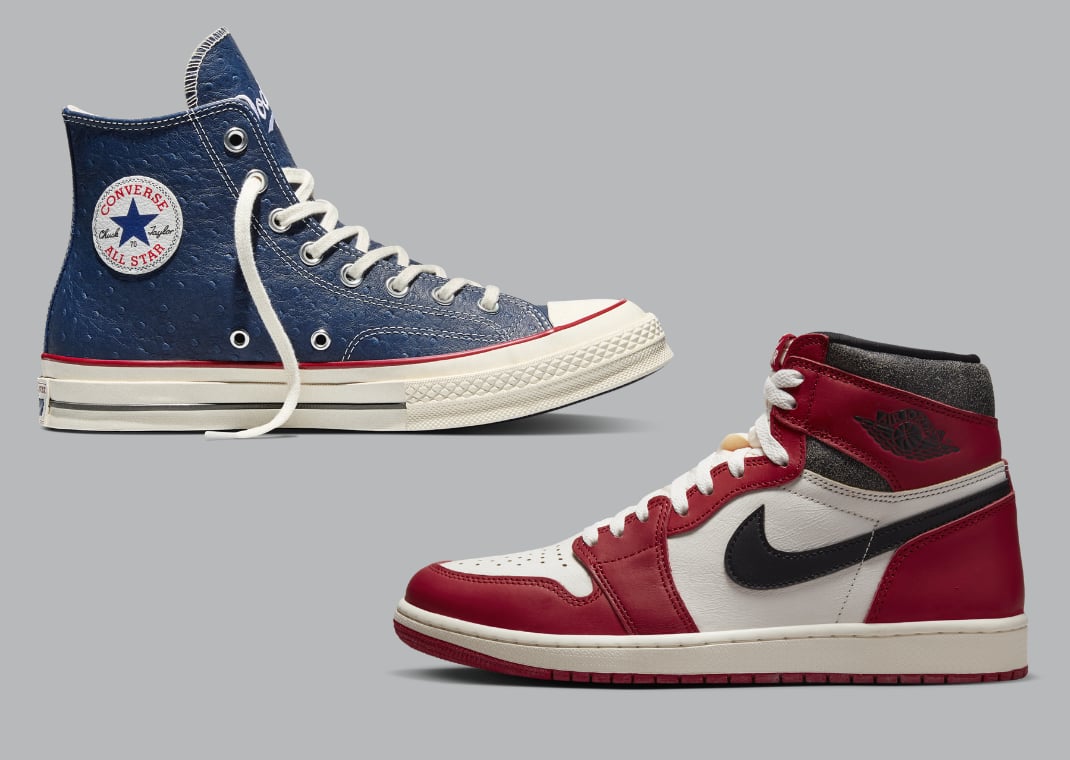 Undefeated x LA Dodgers x Converse Chuck Taylor (top) vs. Air Jordan 1 Retro High OG Lost & Found (bottom)