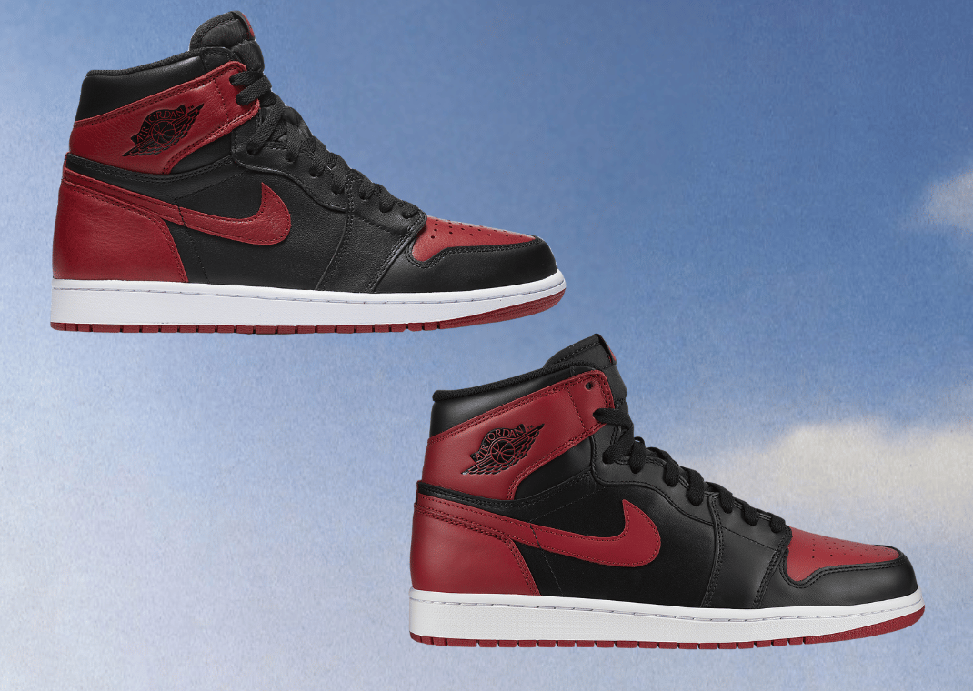 Jordan 1 High Retro OG Bred from 2016 (top) and Jordan 1 High Retro Bred 2013 (bottom)