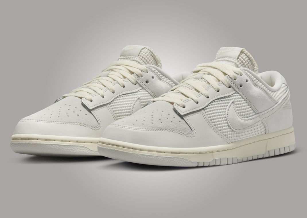 nike dunk low light bone on feet