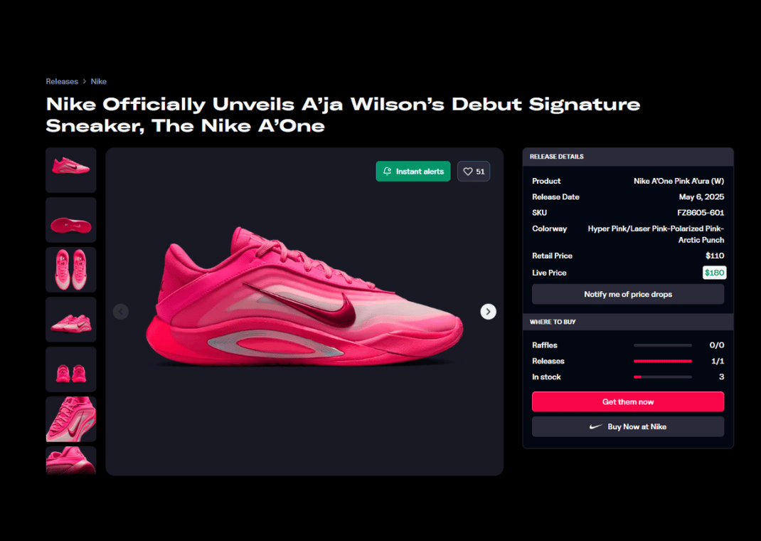 Nike A'One Pink A'ura Raffle Page
