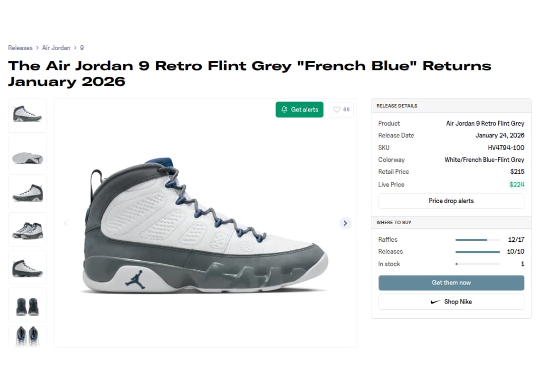 Where to Buy the Air Jordan 9 Flint Grey
