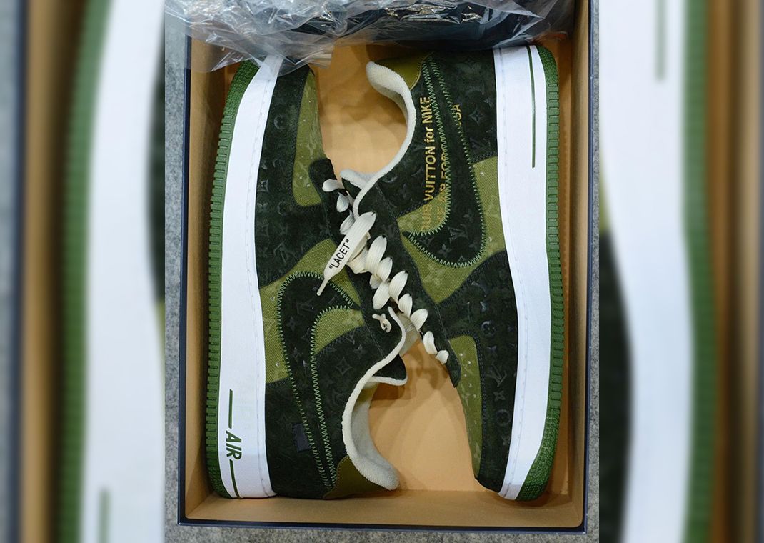 Louis Vuitton x Nike Air Force 1 Low Green Suede Sample