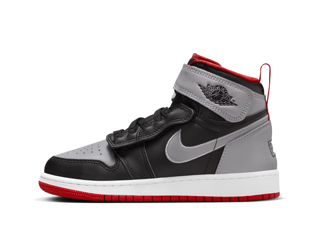 Air Jordan 1 Hi FlyEase Black Fire Red Cement Grey (GS) Lateral