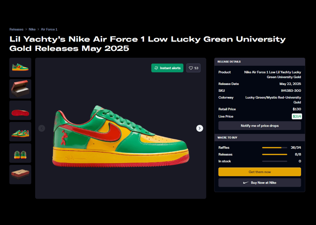 Lil Yachty x Nike Air Force 1 Low Lucky Green Raffle Page