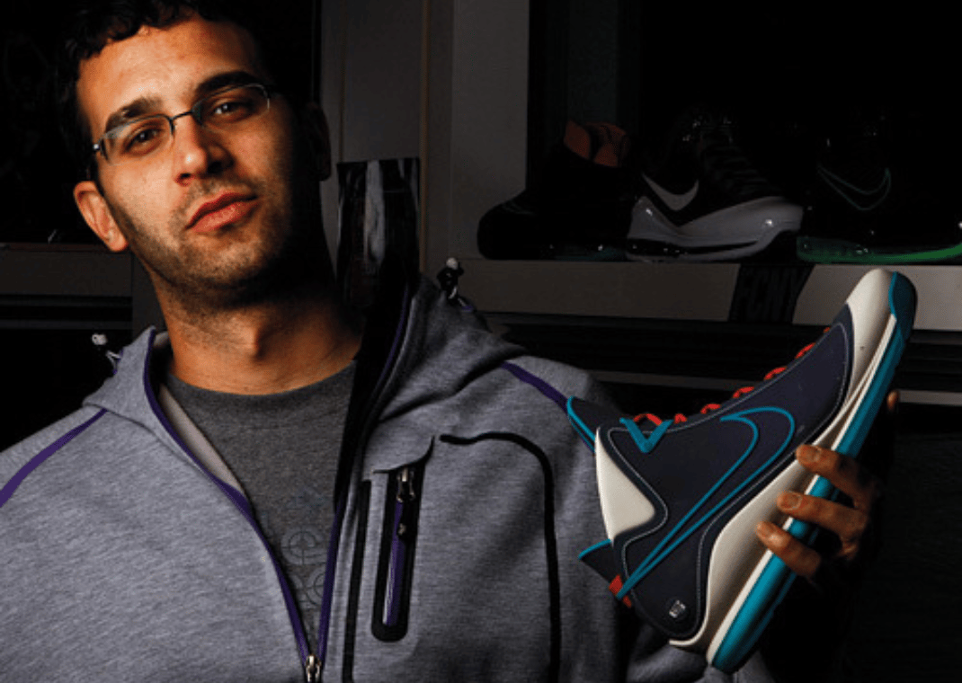 Jason Petrie with a sample Nike LeBron 7