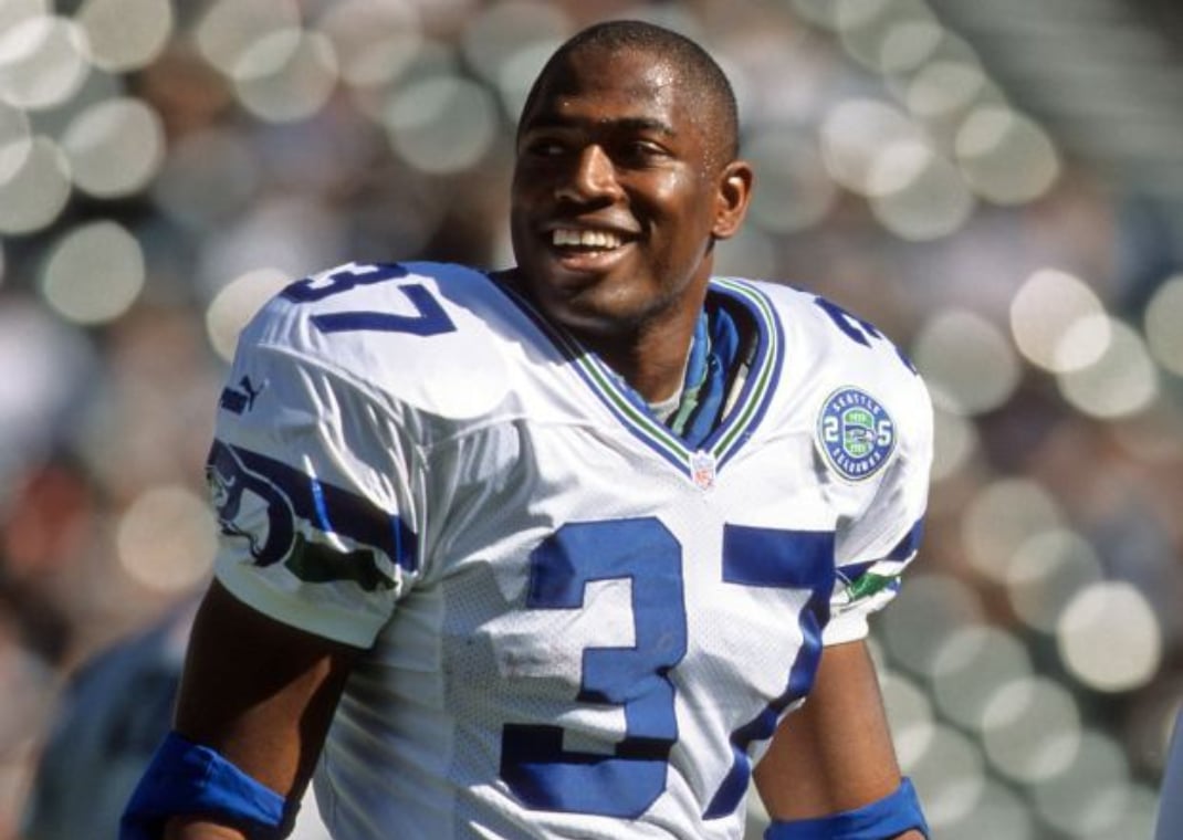 Shaun Alexander wearing the Puma Seattle Seahawks jersey
