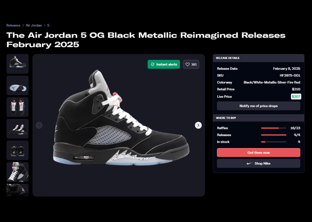 Air Jordan 5 Retro Black Metallic Reimagined Raffle Page