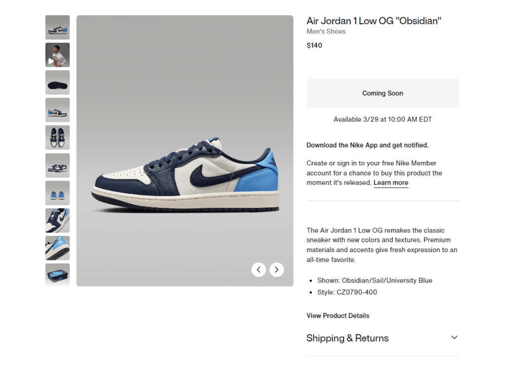 Air Jordan 1 Low OG Obsidian UNC Nike Page