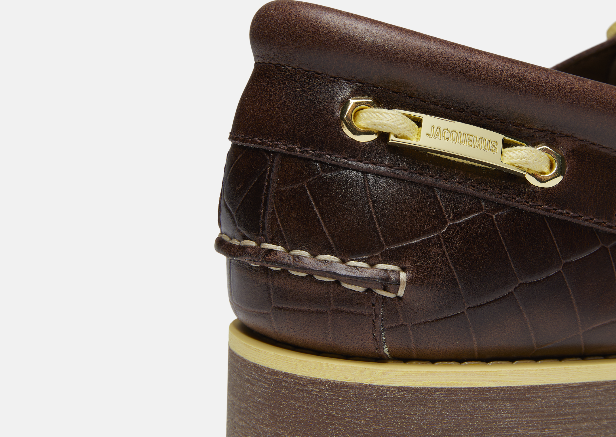 Jacquemus x Timberland Authentic Boat Shoe Dark Brown Croc - Heel Detail