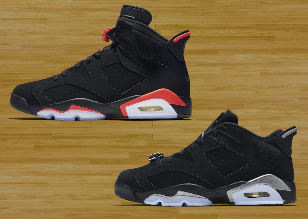 Air Jordan 6 Retro Infrared (top) vs. Air Jordan 6 Retro Low Chrome (bottom)