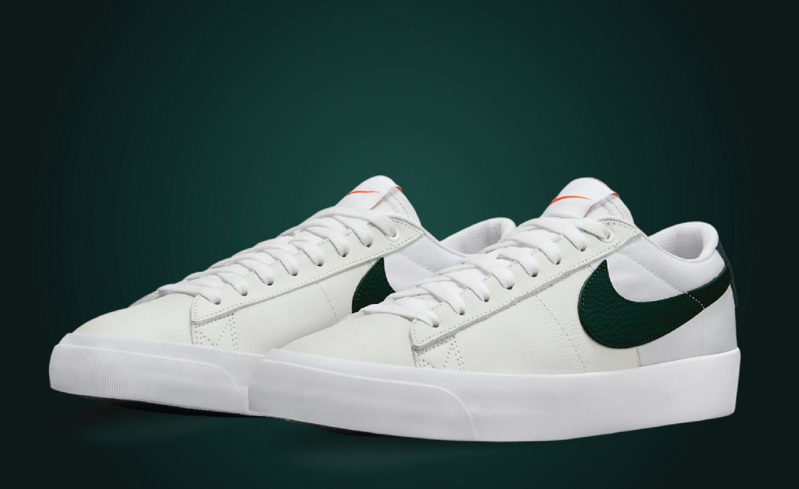 Dark Green Swooshes Glide Through The Nike SB Zoom Blazer Low GT Orange Label