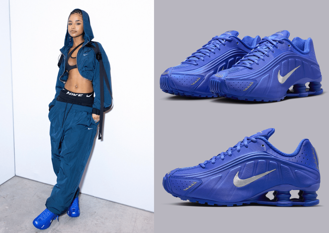 Tyla wearing the Nike Shox R4 Racer Blue