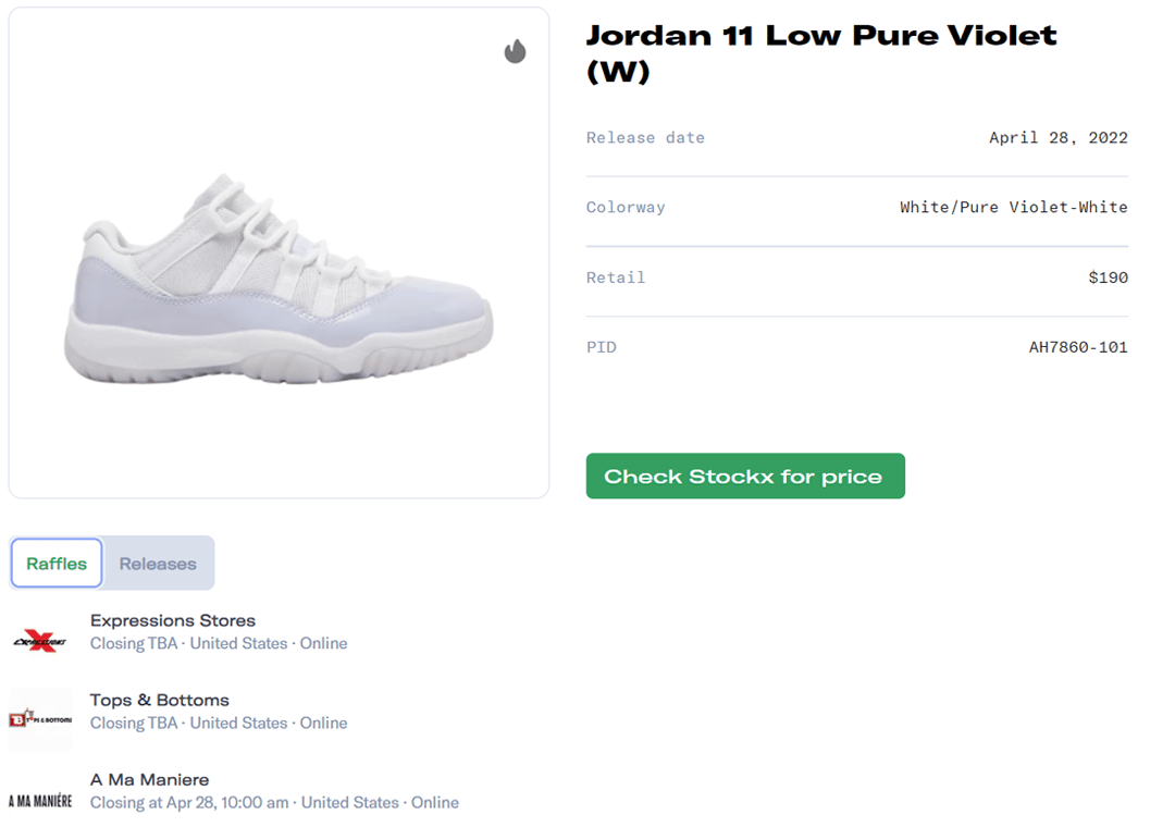 Air Jordan 11 Retro Low Pure Violet W Raffle Guide