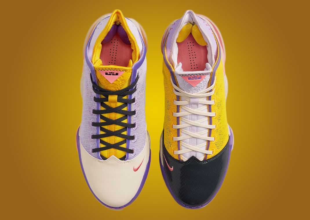【美品】NIKE Lebron 19 Low LA Yellow/Purple Nike LeBron 19 Low Mismatch Lakers DO9829-500 Release