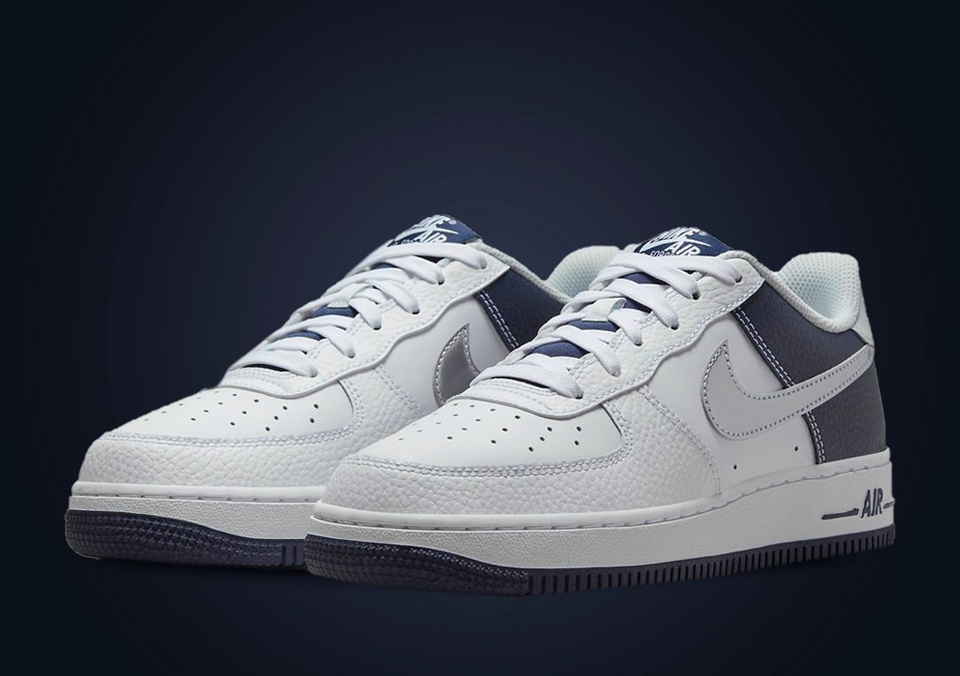 Nike Air Force 1 Low White Silver Navy (GS)