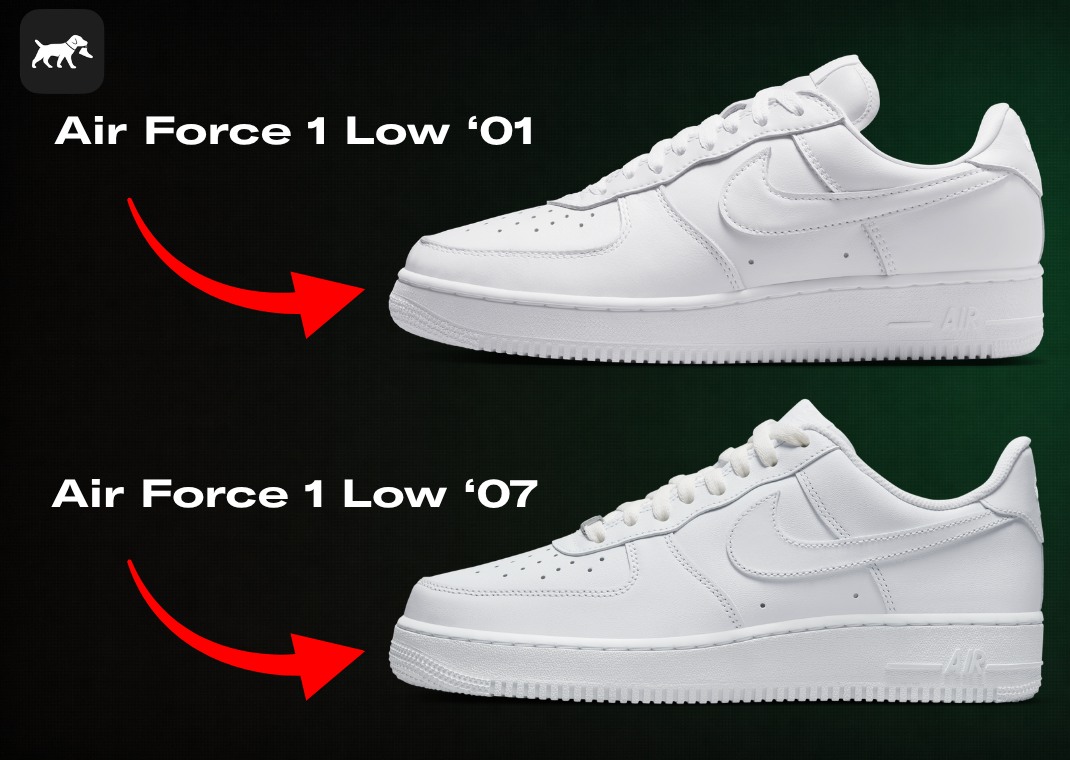 Air Force 1 Low ‘01 (top) vs. Air Force 1 Low ‘07 (bottom)