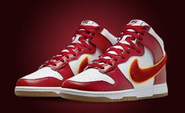 Gym Red Lands On This Nike Dunk High Chenille Swoosh