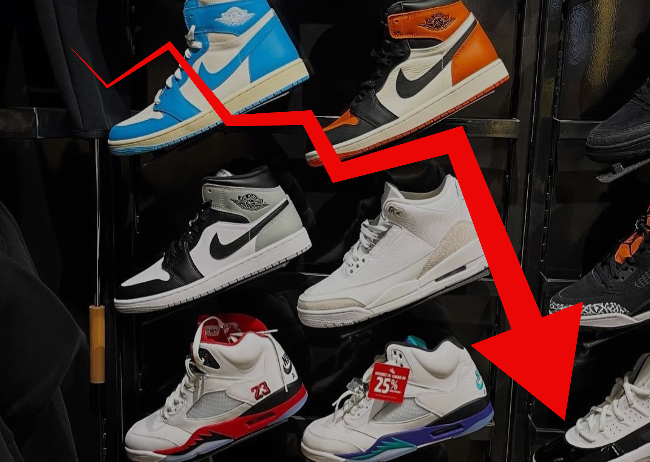 Jordan Retros sitting on shelves