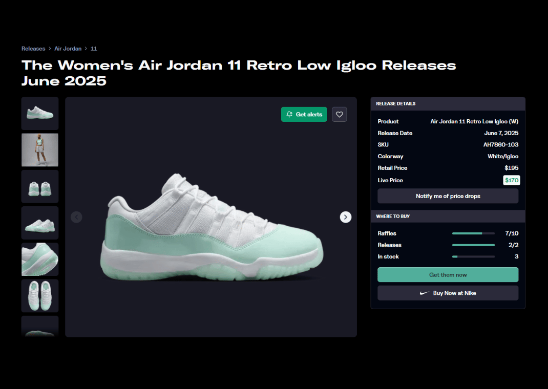 Air Jordan 11 Retro Low Igloo (W) Raffle Page