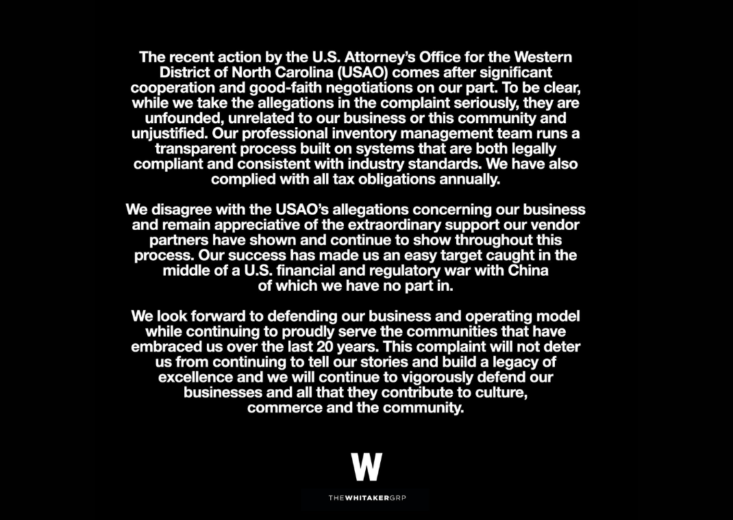 The Whitaker Group's Official Statement On This Matter