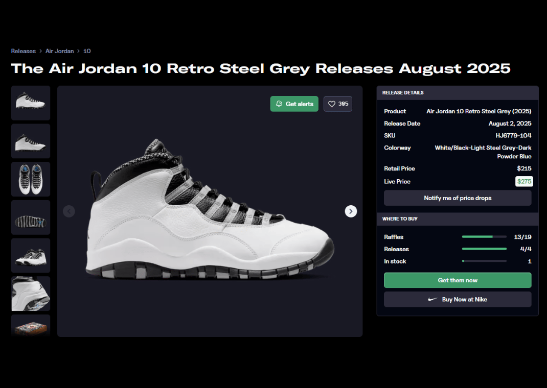 Air Jordan 10 Retro Steel Grey Raffle Page