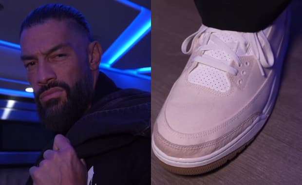 Roman Reigns wearing the Levi's x Air Jordan 3 Retro Year of the Horse