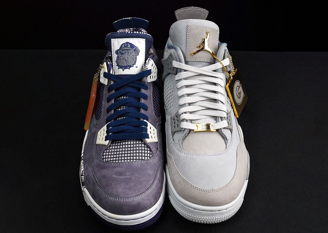 Georgetown's Air Jordan 4 Retro from 2013 (left) vs. 2025 (right)