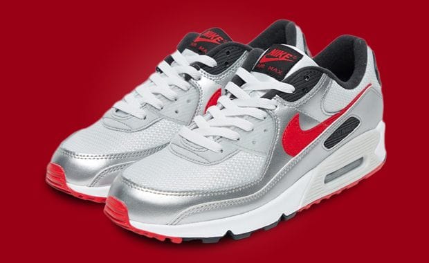 Metallic Silver Overlays Wrap Around The Nike Air Max 90 Icons