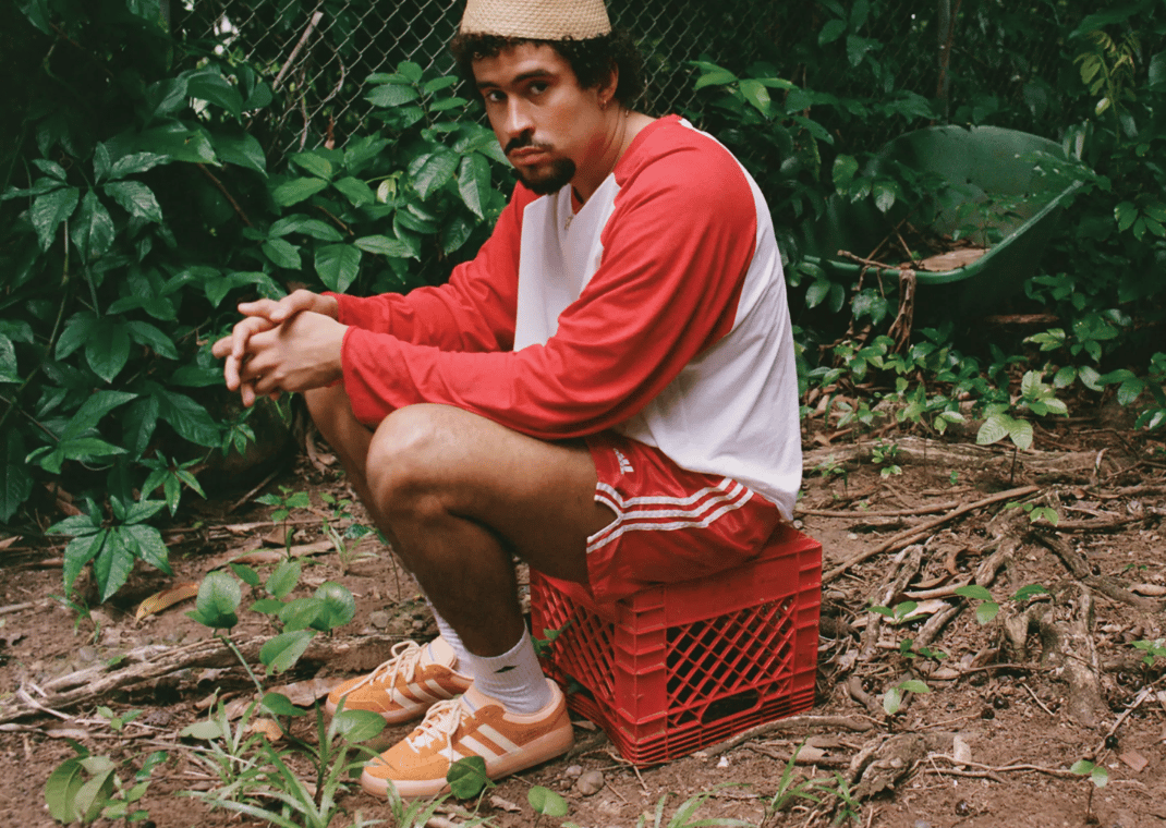 Bad Bunny wearing his upcoming adidas Gazelle Indoor in the Santurce colorway