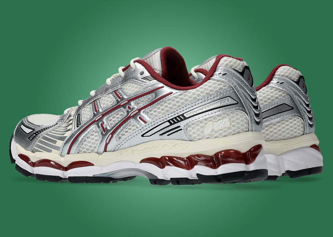 Asics Gel-Kayano 12.1 Metallic Silver Burgundy Heel Angle