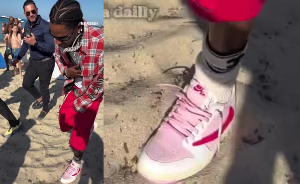 Travis Scott Spotted Wearing his Canceled Air Jordan 1 Retro Low OG Shy Pink Collab