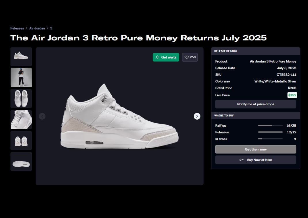 Air Jordan 3 Retro Pure Money Raffle Page