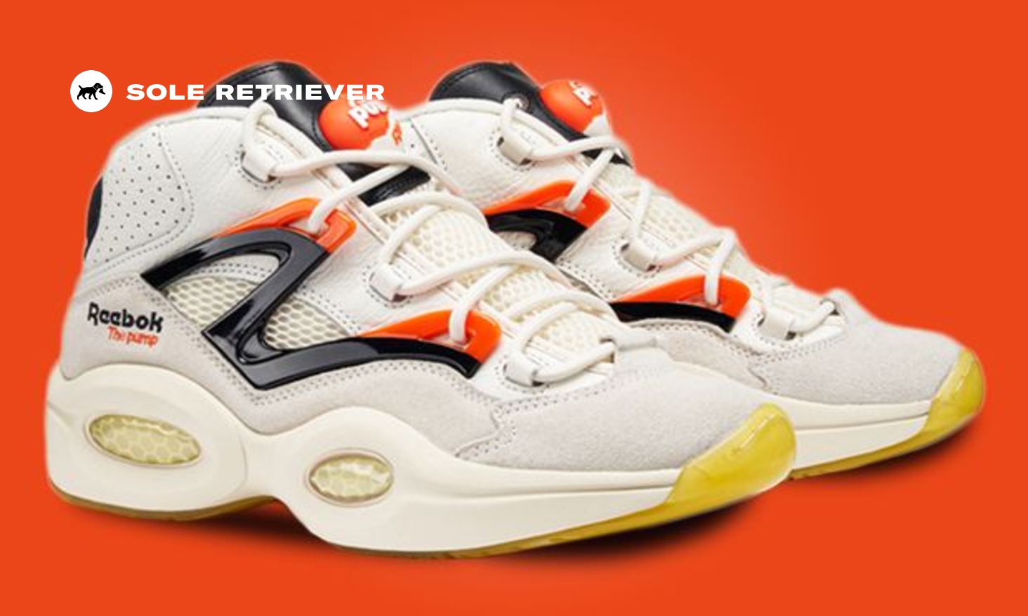【REEBOK】 ★ スニーカー ★ Shark Attack ★ White Orange The Reebok Question Pump Chalk Fuses Two Iconic Reebok Sneakers